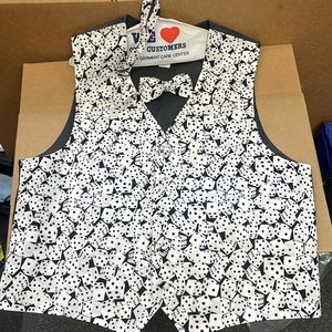 Black and White Dice Vest and Bow Tie New